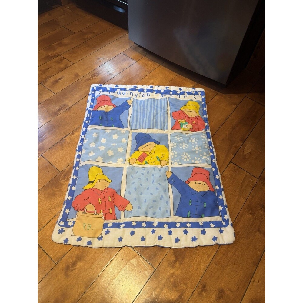 Vintage Quilt Paddington Bear Blue Patchwork Baby Blanket crib Nursery 32x41